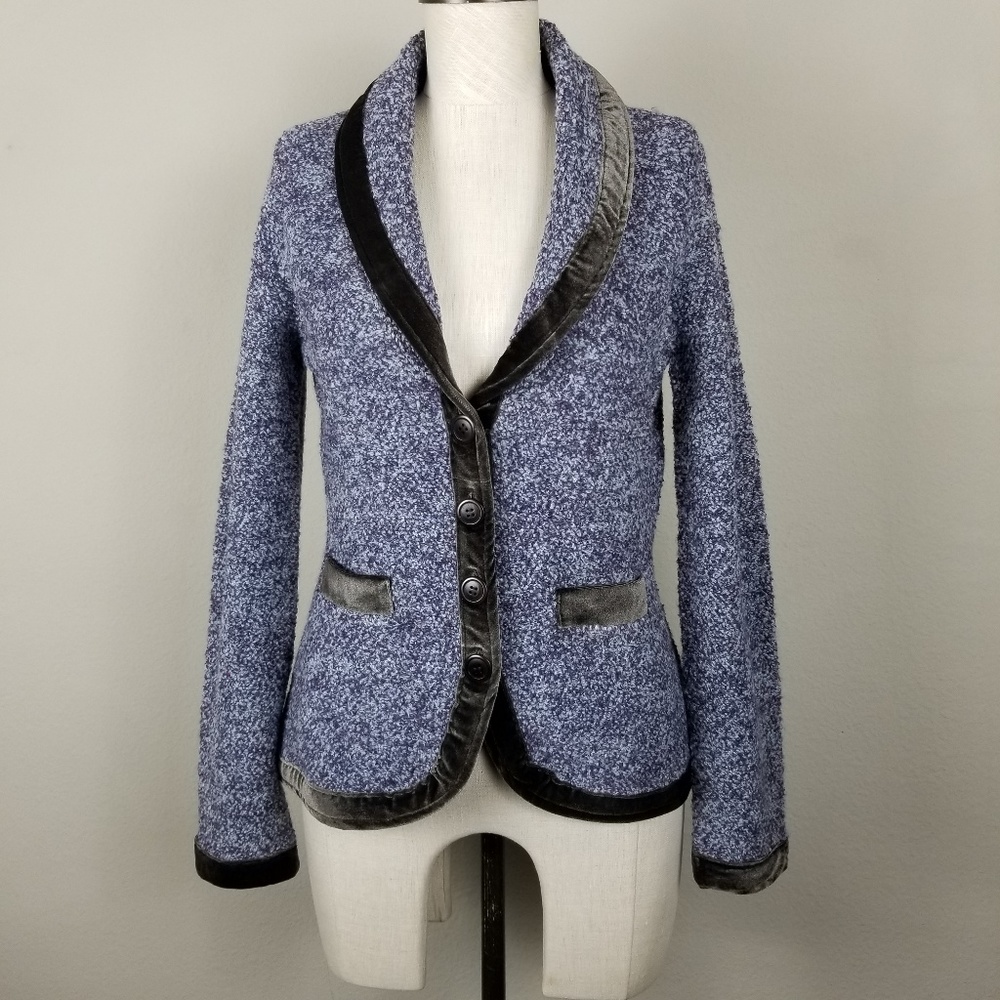 Anthropologie HWR Boucle Knit Velvet Trim Cardigan